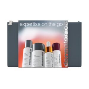 Комплект за из път Dermalogica Expertise On The Go Set: Daily Glycolic почистващ гел за лице 30 мл + Daily Microfoliant ексфолиращ ексфолиращ прах 13 г + Biolumin-C витамин C изсветляващ серум за лице 10 мл + Dynamic Skin ретинол серум против бръчки за лице 10 мл