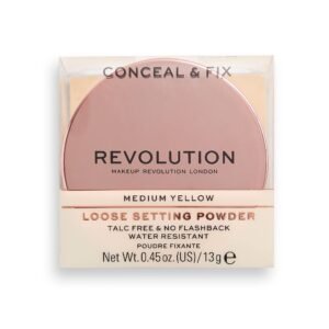 Makeup Revolution Conceal & Fix Vegan Пудра за фиксация на цвят средно жълта 13 г
