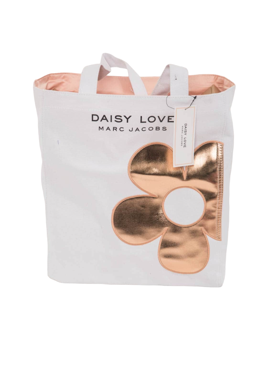 Marc Jacobs Daisy Love Canvas текстилна чанта голяма чанта тип „тоут“ бяла/златна за жени 16 x 15 x 4 см