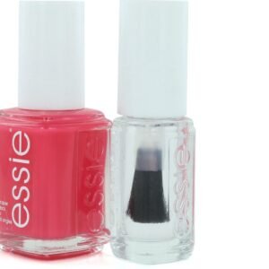 Комплект Essie: Лак за нокти Nail Enamel веган гланцов блясък цвят 72 прасковено дайкири 13.5 мл + Грижа за ноктите - подходяща за носене топ лак лак за укрепване на ноктите 5 мл