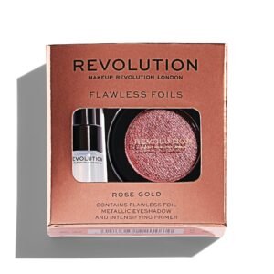 Комплект Makeup Revolution: Flawless Foils Vegan основа за сенки за очи 2 мл + Flawless Foils Vegan палитра сенки за очи Rose Gold 2 г