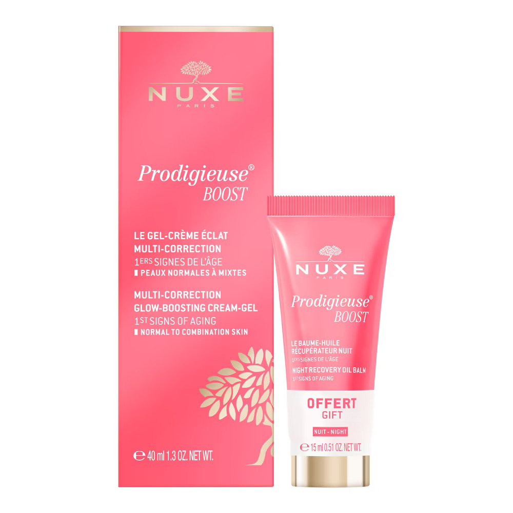 Комплект Nuxe: Creme Prodigieuse Boost възстановяващ нощен балсам за лице 15 мл + Prodigieuse Boost мултикоригиращ гел крем за лице 40 мл