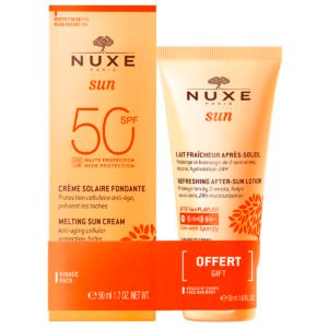 Комплект Nuxe: Sun UV защита слънцезащитен крем за лице SPF 50 50 мл + Sun слънцезащитен лосион за след слънце 50 мл