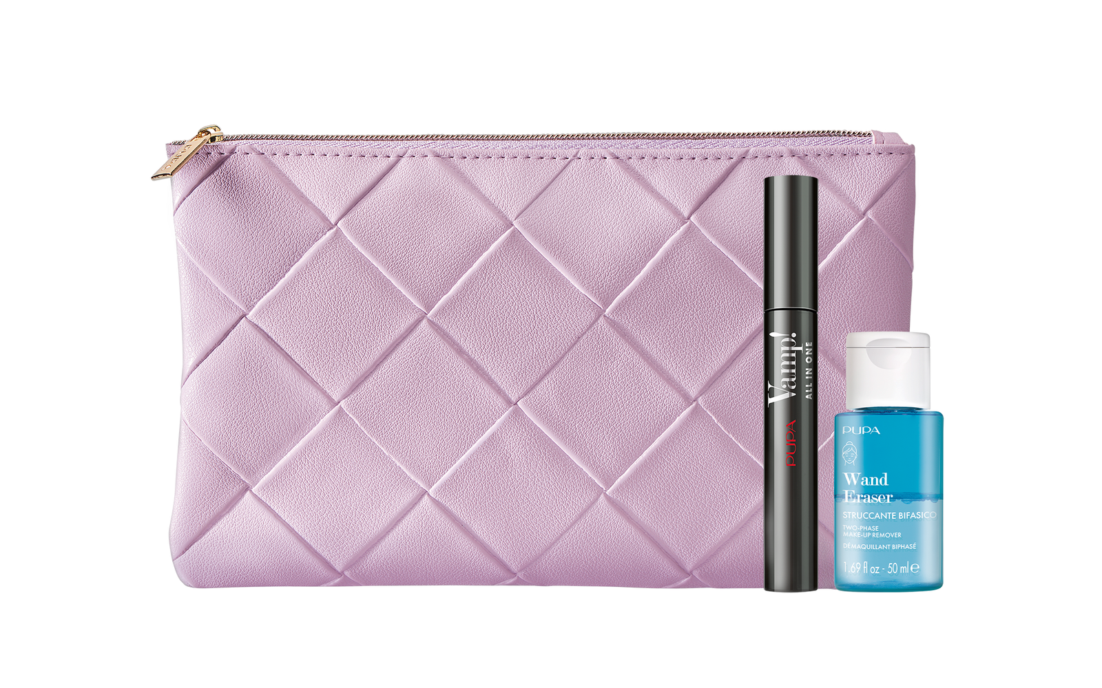 Комплект Pupa: Wand Eraser почистващ тоник 50 мл + Vamp! без парабени извиваща спирала 101 екстра черен цвят 9 мл