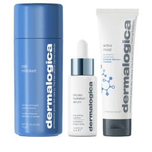 Комплект Smooth + Hydrate Dermalogica: Daily Milkfoliant ексфолиращ ексфолираща пудра 74 г + Active Moist пребиотици хидратиращ крем за лице 50 мл + Circular Hydration хиалуронова киселина серум за лице 30 мл