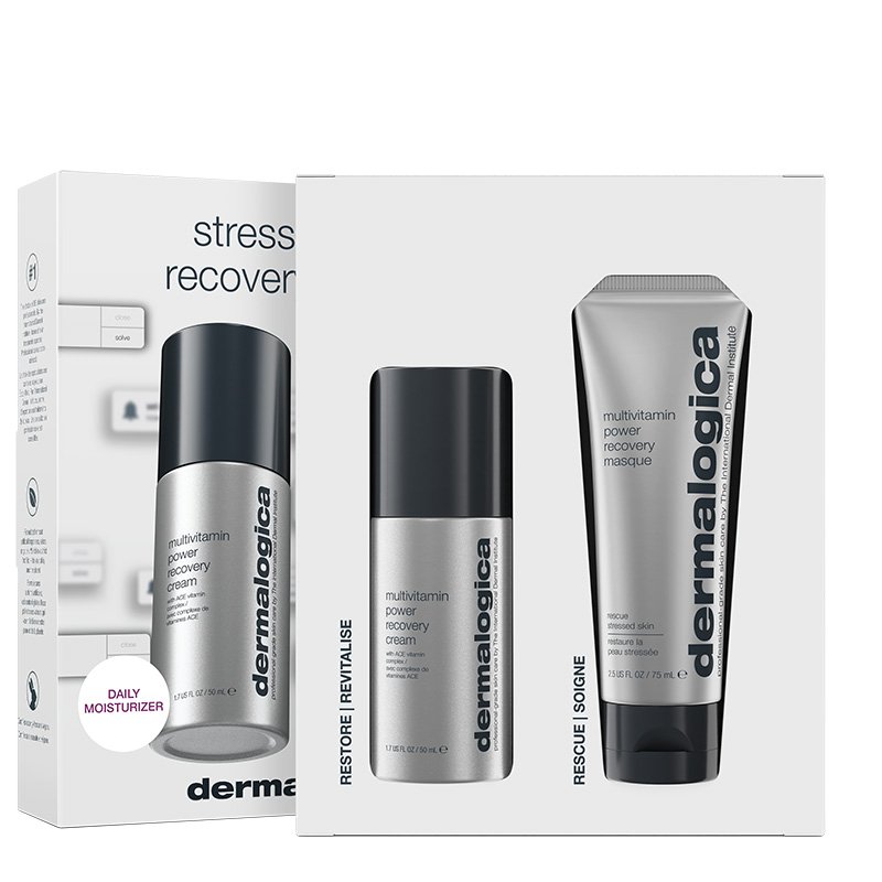 Комплект за възстановяване на стресирана кожа Dermalogica: Мултивитаминен Power Recovery възстановяващ крем за лице 50 мл + Мултивитаминен Power Recovery антистресов крем-маска за лице 75 мл
