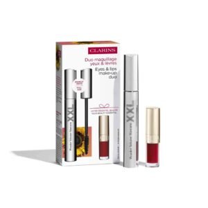 Комплект Clarins: Спирала за обем Wonder Volume черна 8 мл + Lip Confort олио за устни цвят 03 7 мл