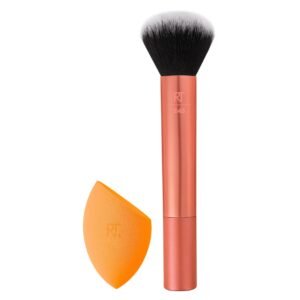 Комплект Real Techniques: Real Techniques Четка за разнасяне на фон дьо тен цвят 245 + Miracle Гъба за грим Оранжева