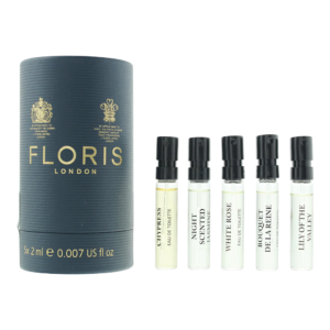 Колекция Discovery Set Floris Of London: White Rose тоалетна вода за жени 2 мл *Флакон + Night Scented Jasmine тоалетна вода унисекс 2 мл *Флакон + Chypress тоалетна вода унисекс 2 мл *Флакон + Molly Of The Valley тоалетна вода за жени 2 мл *Флакон + Bouquet De La Reine тоалетна вода унисекс 2 мл *Флакон