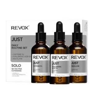 Комплект за ежедневна грижа Revox B77: Just сквалан подхранващо масло за лице 30 мл + Just кофеин 5% против тъмни кръгове дневен серум за очи 30 мл + Just хиалуронова киселина 5% хидратиращ флуид за лице 30 мл