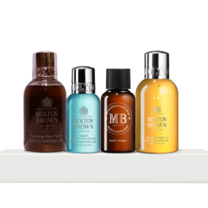Комплект Discovery Collection Molton Brown: душ гел с черен пипер 50 мл + душ гел с крайбрежен кипарис и морски копър 30 мл + душ гел с мандарина и градински чай 30 мл + душ гел с ветивер и грейпфрут 50 мл