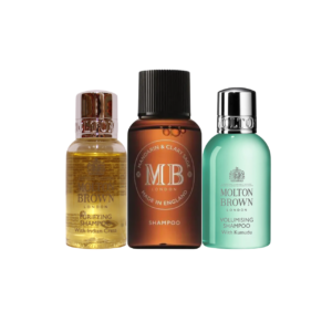 Комплект за откриване на коса Molton Brown: Индийски кресон шампоан за коса за почистване 30 мл + Molton Brown Кумуду шампоан за коса за обем 30 мл + Мандарина и градински чай шампоан за коса за обем 30 мл