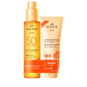 Комплект Nuxe: Слънцезащитен антиейдж олио за тен SPF 50 150 мл + Слънцезащитен освежаващ лосион за след слънце 100 мл